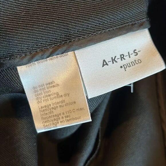 AKRIS Punto Black Textured Wool Wide Leg Flat Front Side Zip Pants, 6! - Picture 8 of 9